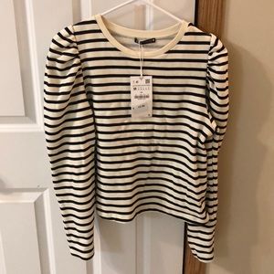 NWT Zara puffed long sleeved striped shirt